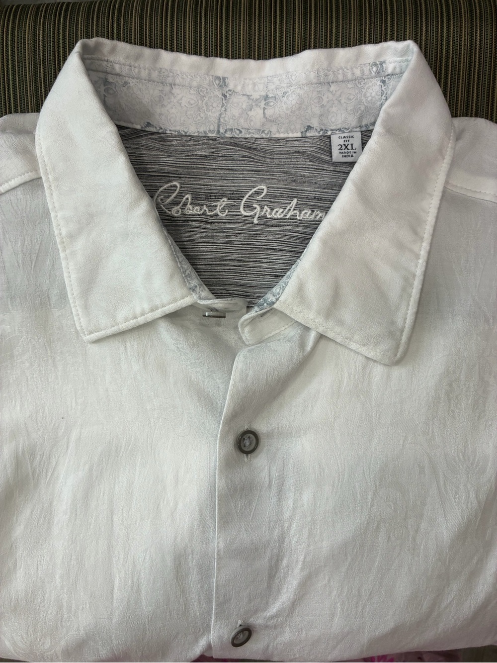 Robert Graham Men's White Casual Button-Down Shirt 2XL jaquard dress